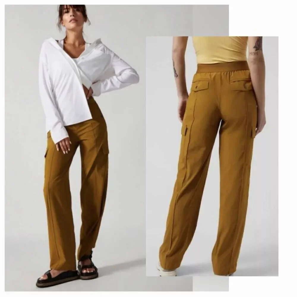 Athleta womens Sz 12 vienna cargo pants brass yellow tan - Picture 2 of 8